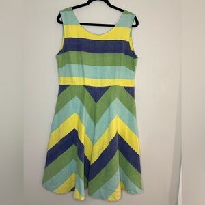 Colorful Striped Sleeveless A-Line Midi Dress Multicolor Chevron Summer Casual